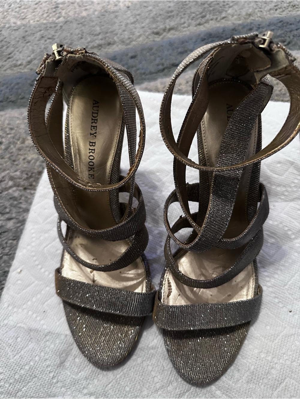 Audrey Brooke Glitter Strappy High Heel Sandals - Silver Taupe